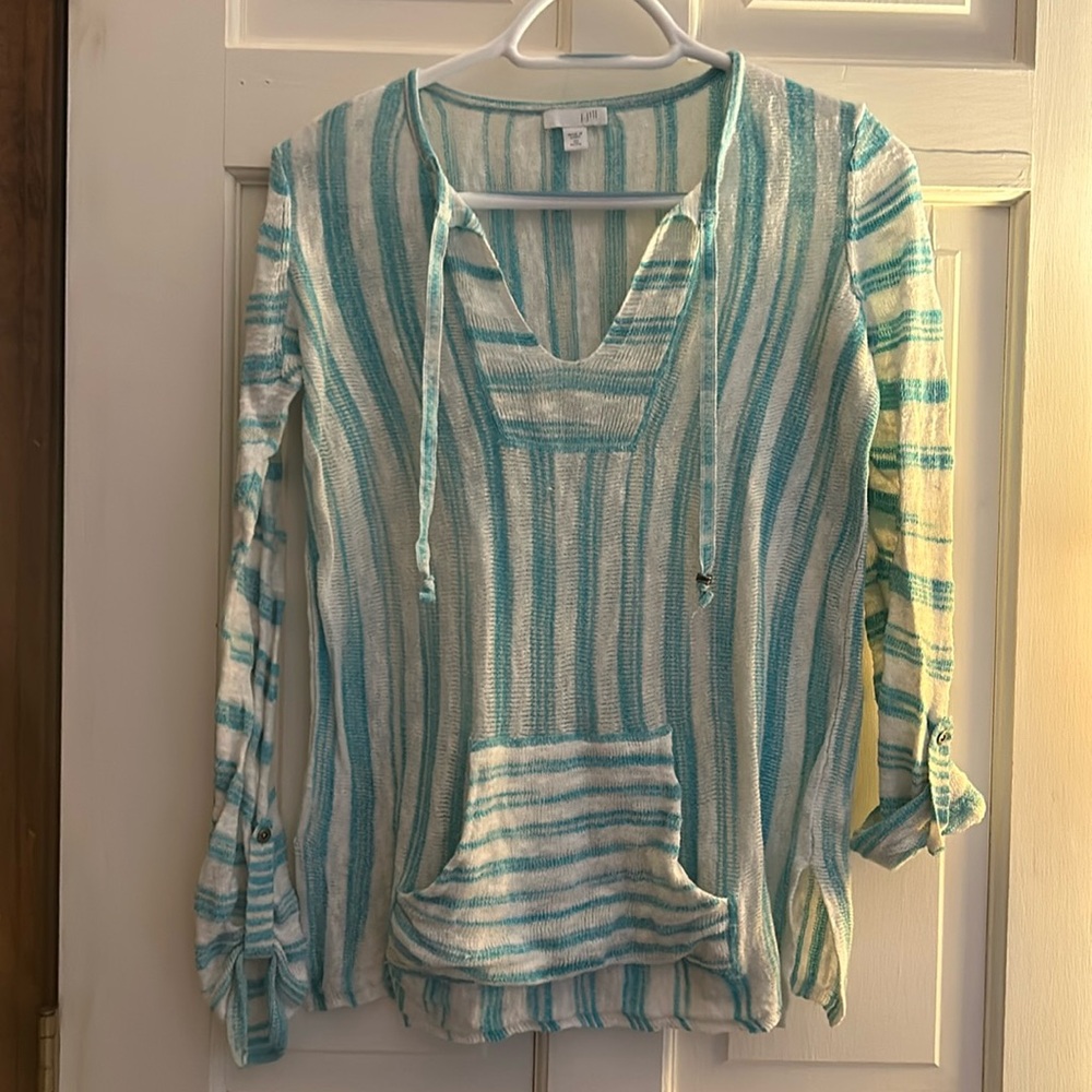 J Jill Gauze Kangaroo Pocket Top XSP XS Petite